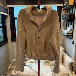 Free People Beach Cozy Tan Button-Up Sweater XS
